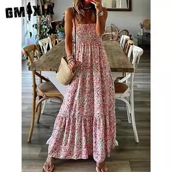 GMXIA Женское платье с принтом и бретелью через шею, весна-лето S розовый