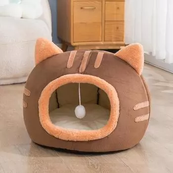 Гнездо для кошек с кошачьими ушками, чтобы держать котят в тепле осенью и зимой. Съемная и моющаяся лежанка для кошек. Полузакрытое гнездо для кошек с кошачьими ушками, подходящее для всех сезонов. S 35*35*30