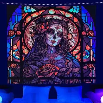 Гобелен Blacklight, настенный декор, одеяло для спальни, психоделическое покрывало 95x73cm