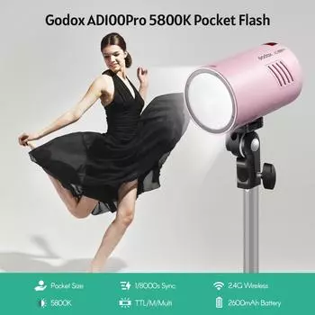Godox AD100Pro Карманная студийная портретная вспышка Лампа для фотосъемки OLED-экран 5800K Синхронизация 1/8000 с EU Plug чёрный