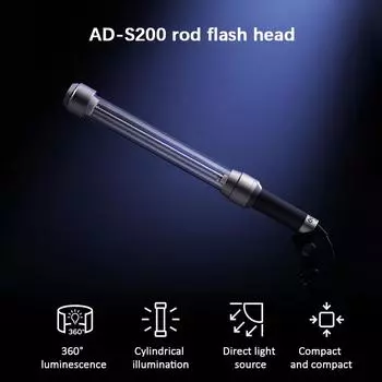 Godox AD-S200 Ручная вспышка-вспышка с головкой вспышки 200 Вт Мощность вспышки CCT 5800K+/-200K со съемной вспышкой чёрный