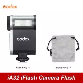 Godox Миниатюрная вспышка IA32 До 490 вспышек на полной мощности 6200K CCT Ручная вспышка для различных моделей камер Оптические режимы S1/S2 чёрный