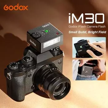 Godox Портативная мини-вспышка IM30 с ручным управлением для различных моделей камер. Уровни выходной мощности от 1/64 до полной для наружной камеры Godox iFlash. чёрный
