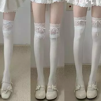 Гольфы Mu Ruan Lolita Lace с бантом из голубой ленты shanks, one size синий