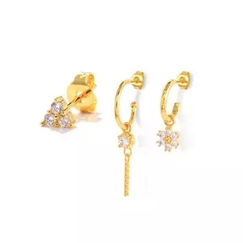 Gold-3 Set, Fashionable And Personalized Wear, Stacked Earrings, Stud Earrings, Earclips, Earrings Set. 925 Silver