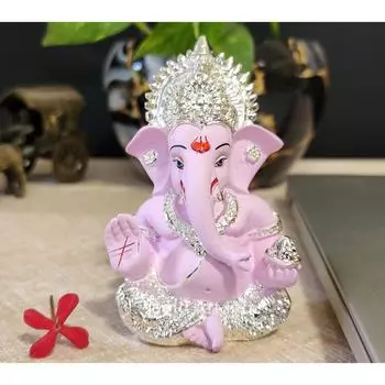 Gold and Silver Plated Ganesh Idol for Car Dashboard Ganesha Murti Ganpati Idol for Home Decor Puja Lord Ganesh Statue Gift розовый/серебряный