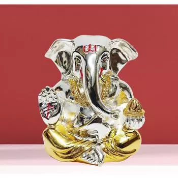 Gold and Silver Resin Ganesh Idol for Car Dashboard God Ganesha Idol for Home Decor Ganpati for Gift (Small, Two Tone)
