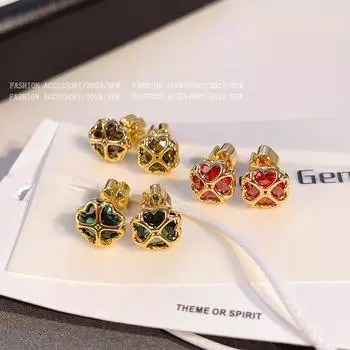 Gold Electroplated Peach Heart Zircon Earrings for Women - Designer Fashion Temperament RF313