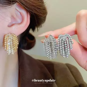 Gold Electroplated Silver Needle Diamond Fireworks Earrings - Luxurious, Fashionable, and Elegant Women s Earrings Silver Needle