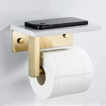 Gold Paper Holder with Shelf White Marble Stainless Steel Kitchen Bathroom WC Paper Towel Rack Black Slive Tissue Hanger Storage белый