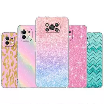 Gold Pink Glitter Clear Case For Xiaomi Mi Poco X3 NFC M3 Pro F3 F1 11 Lite 12 Note 10 11T 9T Transparent Phone Cover Redmi Note 9S