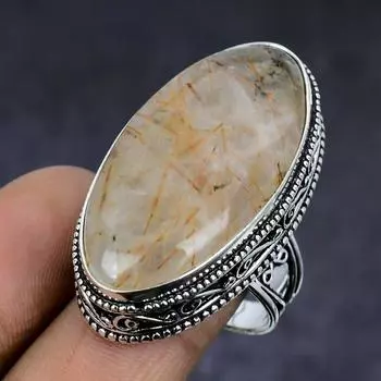 Golden Rutile Gemstone 925 Sterling Silver gift Jewelry Ring Size 9 Y6z06