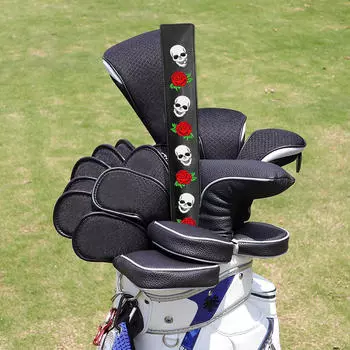 Golf Alignment Pole Cover Holder Premium Well Made PU Leather and Rose Embroidered Pattern Dustproof