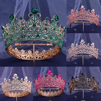 Головной убор в стиле барокко, зеленая роза, красный кристалл, тиара, корона для женщин и девочек, свадебное платье принцессы для волос, аксессуары для вечеринок