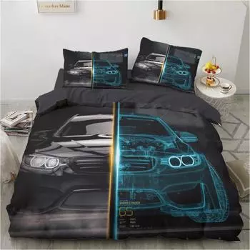 Гоночные автомобили, модные пейзажи, 3D пододеяльник, дропшиппинг, современный крутой спортивный автомобиль для детей, подростков, мальчиков, украшение для спальни, королева 135x200cm 2pcs