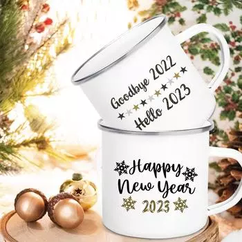 Goodbye 2024 Hello 2024 Printed Mugs Enamel Coffee Mug Juice Milk Drink Mug Party Wine Beer Cups Family Decoration New Year Gift