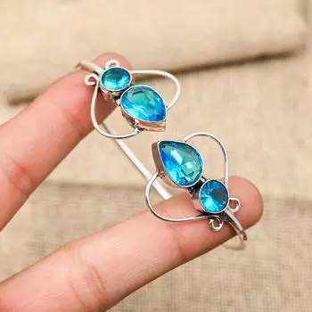 Gorgeous Blue Topaz Gemstone 925 Sterling Silver Handmade Jewelry Bracelet For Women