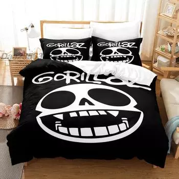 Gorillaz Bedding Set Single Twin Full Queen King Size Bed Set Aldult Kid Bedroom Duvetcover Sets 3D Print Anime bed sheet set AU Single(140x210cm)