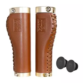 GORIX Bicycle Grip Leather Grip Ergo Double Brown Cycle Grip Cowhide Screw Fixed Grip Replacement Bicycle Grip Stylish Cross Bike Mini Velo Handle коричневый