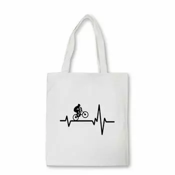 Горный велосипед Heartbeat Забавный MTB Dirt Bike холщовая сумка Модные подростковые студенческие спортивные сумки на плечо Сумки для покупок 24*26cm
