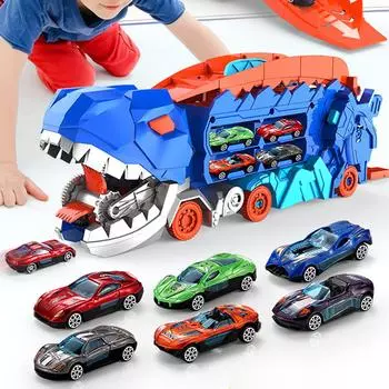 Городской динозавр Ultimate Hauler Track Toy с 12 металлическими машинками Ultimate Transporter Hauler Toddler Toys Toddler Truck Toys для мальчиков фиолетовый