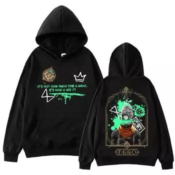Горячая аниме Ekko-Arcane Hoodie Harajuku Hip Hop Pullover Tops Популярная музыкальная толстовка Fans Gift Hoodies & Hoodies Men s S чёрный