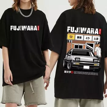Горячая аниме Initial D Drift AE86 Футболка с гоночным автомобилем Takumi Fujiwara R34 Skyline GTR JDM Футболка Винтажные повседневные футболки с короткими рукавами S чёрный