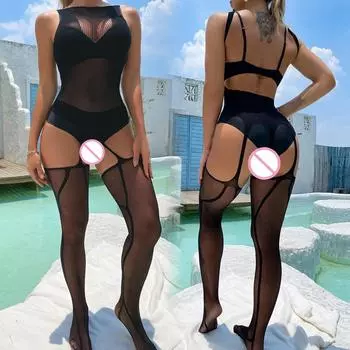 Горячая леди сексуальные сетчатые боди Crotchless порно колготки нижнее белье дамы полный боди чулки эротическая сетчатая одежда женский комплект нижнего белья XXS
