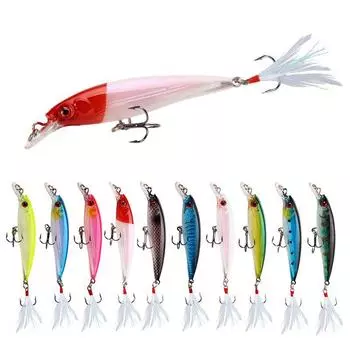 Горячая приманка Minnow Triple Feather Hook для окуня и мандарина, пресноводная и морская, 7 г, 10,5 см жемчужный/серебряный