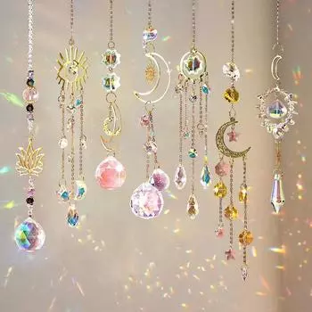 Горячая Распродажа, хрустальная цепочка Suncatcher Chakra Rainbow Light, подвесной кулон с подвесками Wind Chimes, украшения для дома и сада