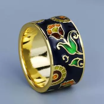 Горячая Распродажа Этнический Стиль Кольцо Ретро Эмаль Покрытие 18K Золото Цветочный Классический Темперамент Женские Аксессуары No. 6