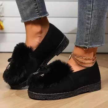 Горячая распродажа модной женской обуви One Kick женские туфли на плоской подошве зимние с круглым носком плюшевые флиса для тепла подошва Solft повседневные удобные туфли на плоской подошве 36 чёрный