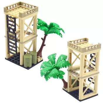 Горячие MOC World Sentry Post Смотровая башня Дерево Сцена войны Военные городские строительные блоки Классические модели Наборы кирпичей Наборы идей
