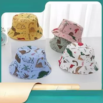 Gorras Kids Hats Мультяшный принт с динозавром Детская кепка-ведро Милая детская шляпа с изображением животных Шляпа рыбака Летняя кепка-панама для малышей 48CM белый