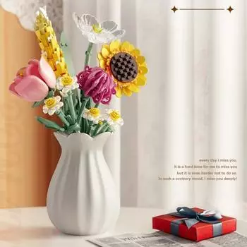Горшечные культуры цветы строительные блоки кирпичи DIY растения игрушки Рождественский подарок для девочек взрослых детей симулятор милые настольные украшения