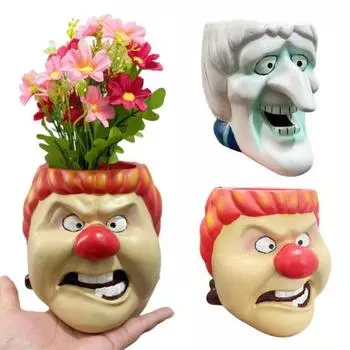 Горшок для цветов Cartoon Miser из смолы с красным и синим лицом, цветочный горшок для помещений, кактусов, суккулентов, растений синий