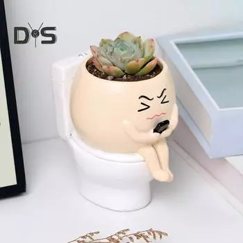 Горшок для растений Face Resin Buddy on Toilet Flowerpot Настольный декор Суккулентный горшок для домашнего офиса Комнатные растения Подарок любителям растений белый