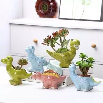 Горшок для суккулентов 15*6 см, мультяшный креативный мини-садовый декор, горшок для растений с дренажными отверстиями, в форме динозавра, милый мультяшный
