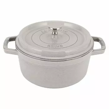 Горшок Staub Staub Pico Cocotte, круглый 22 см, горшок Campagne, эмалированный горшок Rund Brater, горшок Pico Cocotte с белым трюфелем, стильная посуда, кухонные принадлежности (белый
