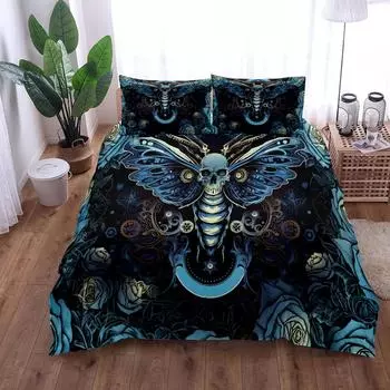 Gothic Skull Moth Duvet Cover Set King Queen Double Full Twin Single Size Bed Linen Set 140x200cm