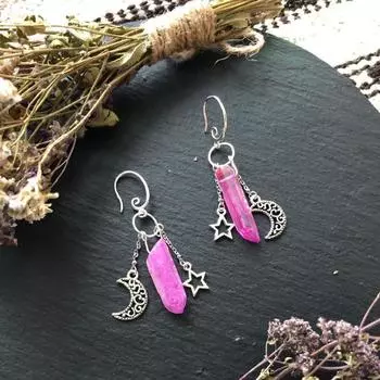 Gothic style Halloween accessories hook and drop earrings witch jewelry quartz moon star synthetic crystal earrings holiday gifts 1pair белый