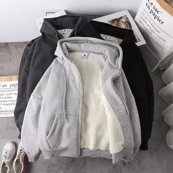 Готовые к продаже женские пальто плюшевые куртки однотонные бархатные толстые теплые зимние толстовки пальто на молнии толстовка топы зимние большие размеры S темно-серого
