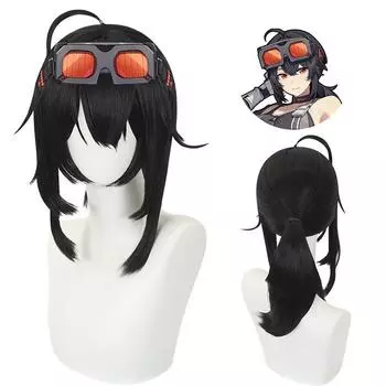 Grace Howard Cosplay Wig Anime Long Black With Pigtail Wig Heat Resistant Synthetic Hair Halloween Wigs + Wig Cap One Size