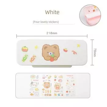 Grade Three Class Two Pure Color Stationery Box Double Layer Pencil Case Girl Primary School Student Ins Cute Large Capacity Stationery Pencil Box White (4 stickers)