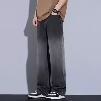 Gradient Jeans Men s Spring and Autumn Straight Loose Wide-leg Retro American High Street Pants S чёрный
