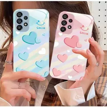 Чехол Gradient Love Smile Pro Liquid Glass для Samsung S23Puls S8 S9, защита от падений, полное покрытие линз. Samsung S23 Ultra розовый