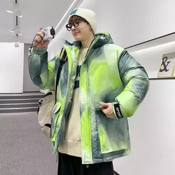 Gradient Padded Winter Men S Thickened Stand -Up Collar Bread Coat Loose Padded Jacket XXL синий