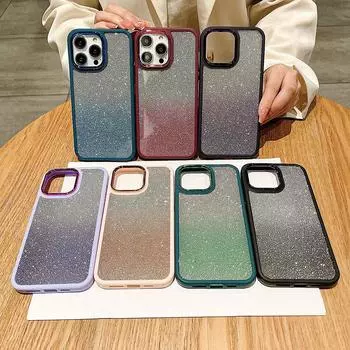 Градиентный цветной блестящий чехол для Iphone 11 12 13 14 Pro Max X Xs Xr 6 7 8 Plus Se противоударный прозрачный жесткий акриловый чехол For iPhone 6 чёрный