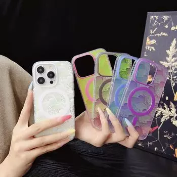 Постепенная смена волн, подходит для iPhone16 Promax, чехол для мобильного телефона, прозрачный, прямой край, магнитная присоска, защитный чехол для Apple 15 Pro iphone15 Pro max белый