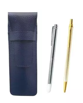Grained leather pencil case blue metal indicator stick and Z66 whole body gold hexagonal knock metal ballpoint pen set SASL-701S-Z66KB